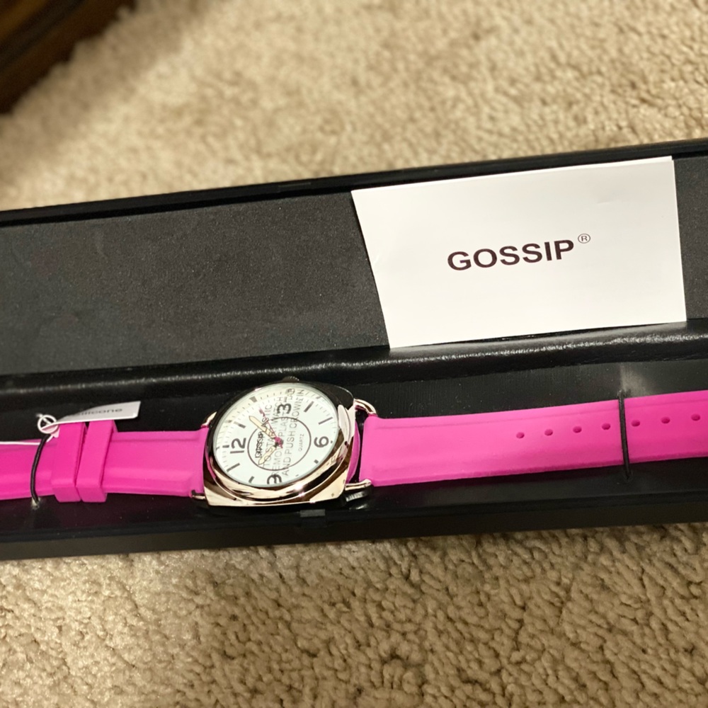 Gossip Big Face Watch, Hot Pink Rubber Buckle Band